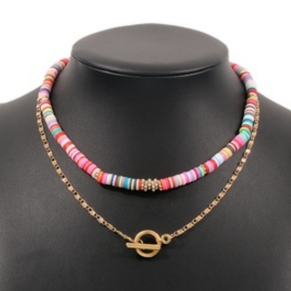 50% Off 3 Or More Layered /Multi-color Faux Puka Bead Choker Necklace Gold Chain - Picture 1 of 11